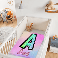 Custom Leopard Print Kids Blanket - Personalized Initial Name Throw Blanket - Gift for Girls Boys Children - OLESA