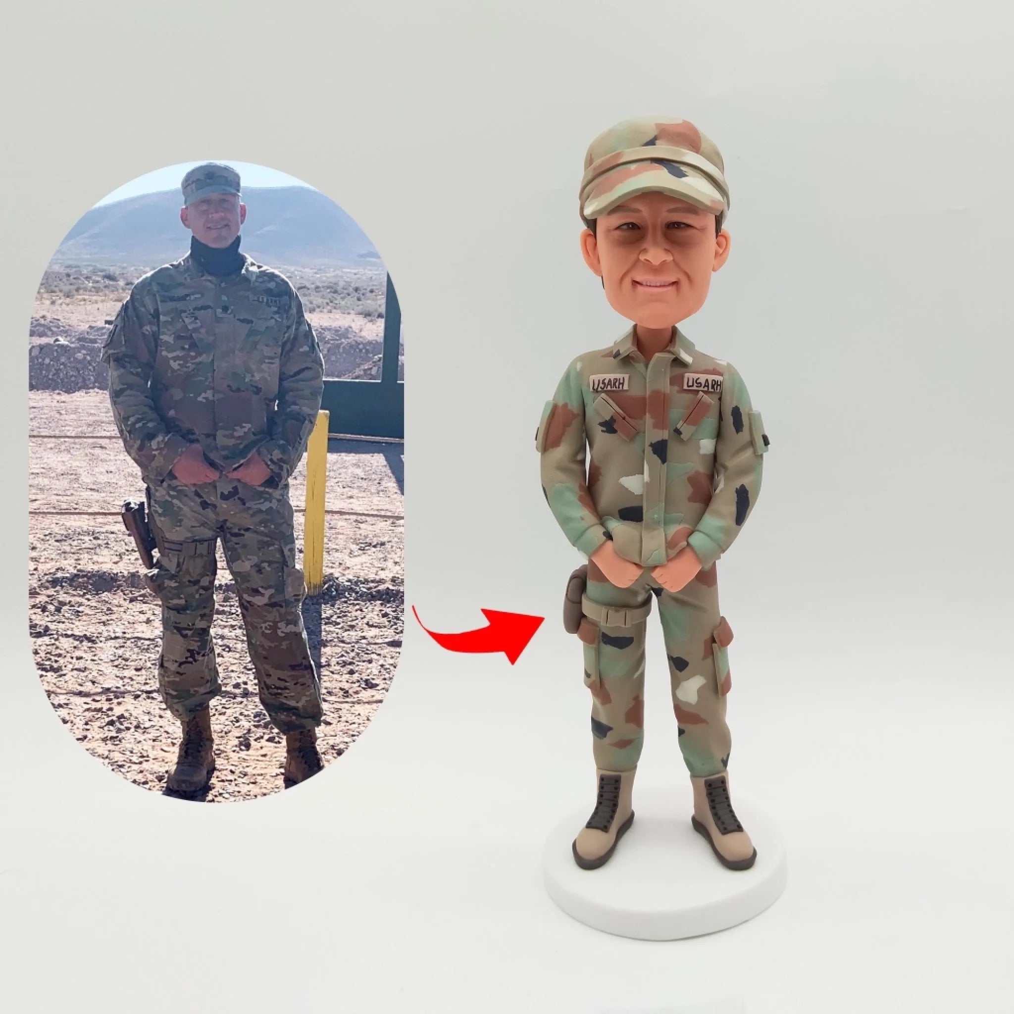 Custom Military Bobblehead With Engraved Text - Army Soldier in Uniform - OLESA