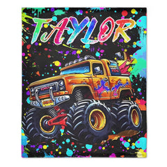 Custom Name Monster Truck Splatter Blanket – Fun Gift for Truck Lovers & Kids - OLESA