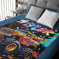 Custom Name Monster Truck Splatter Blanket – Fun Gift for Truck Lovers & Kids - OLESA
