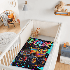 Custom Name Monster Truck Splatter Blanket – Fun Gift for Truck Lovers & Kids - OLESA