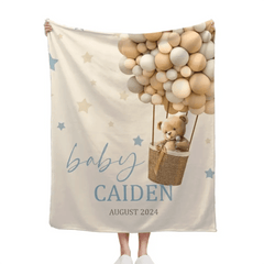 Custom Personalized Baby Blankets for Boys Girls,Customized Hot Air Balloon Star Bear Blanket with Name - OLESA