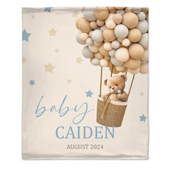Custom Personalized Baby Blankets for Boys Girls,Customized Hot Air Balloon Star Bear Blanket with Name - OLESA