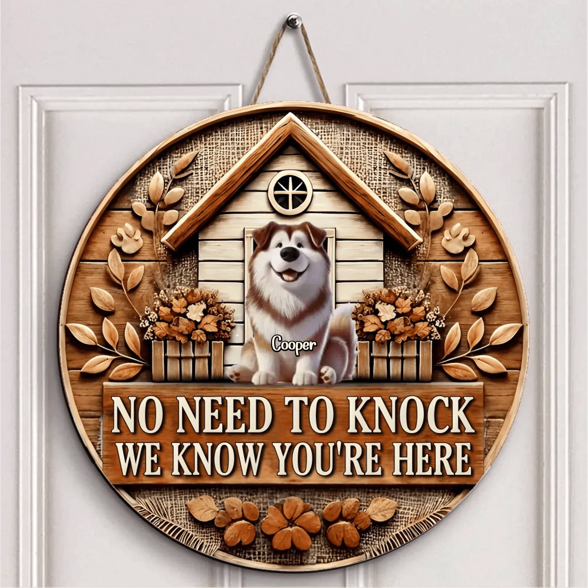 Custom Pet Door Signs - Round Wooden Nameplates for Pet Lovers - OLESA