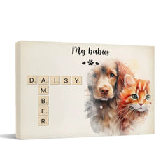 Custom Pet Wall Art - Personalized Name Crossword Puzzle And Decorative Canvas Painting With Pet Photo - Unique Gift For Pet Owner - OLESA