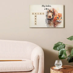 Custom Pet Wall Art - Personalized Name Crossword Puzzle And Decorative Canvas Painting With Pet Photo - Unique Gift For Pet Owner - OLESA