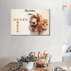 Custom Pet Wall Art - Personalized Name Crossword Puzzle And Decorative Canvas Painting With Pet Photo - Unique Gift For Pet Owner - OLESA