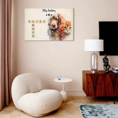 Custom Pet Wall Art - Personalized Name Crossword Puzzle And Decorative Canvas Painting With Pet Photo - Unique Gift For Pet Owner - OLESA