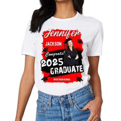 Custom Photo Art Color Congrats 2025 Graduation Personalized T-Shirt - OLESA