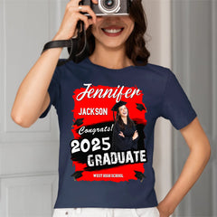 Custom Photo Art Color Congrats 2025 Graduation Personalized T-Shirt - OLESA
