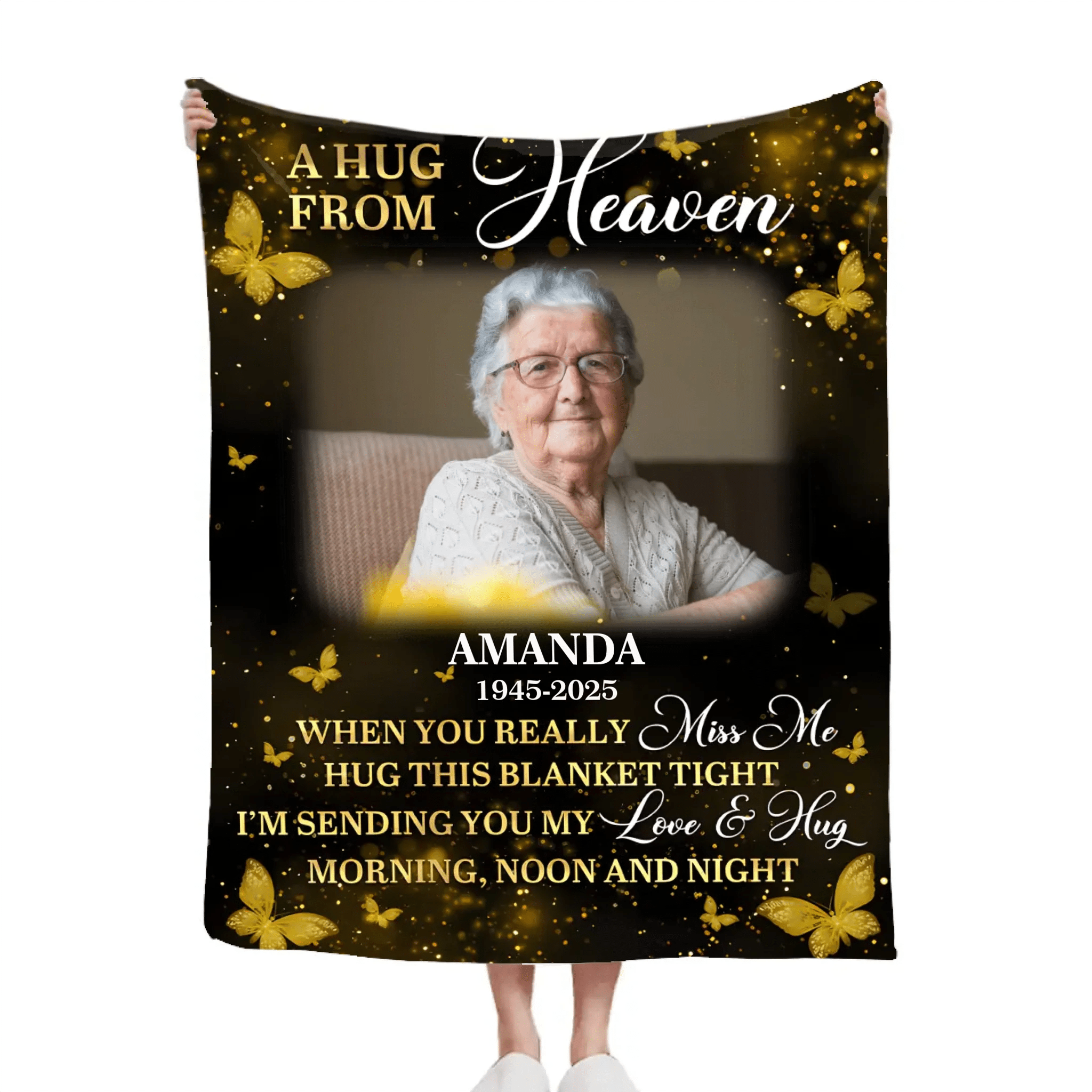 Custom Photo Golden Butterflies A Hug From Heaven - Personalized Customized Blanket - Memorial Gift For Family Members - OLESA
