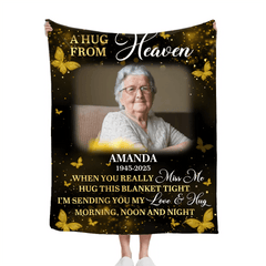 Custom Photo Golden Butterflies A Hug From Heaven - Personalized Customized Blanket - Memorial Gift For Family Members - OLESA