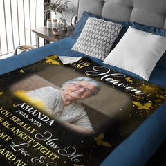Custom Photo Golden Butterflies A Hug From Heaven - Personalized Customized Blanket - Memorial Gift For Family Members - OLESA