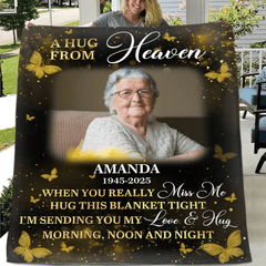 Custom Photo Golden Butterflies A Hug From Heaven - Personalized Customized Blanket - Memorial Gift For Family Members - OLESA