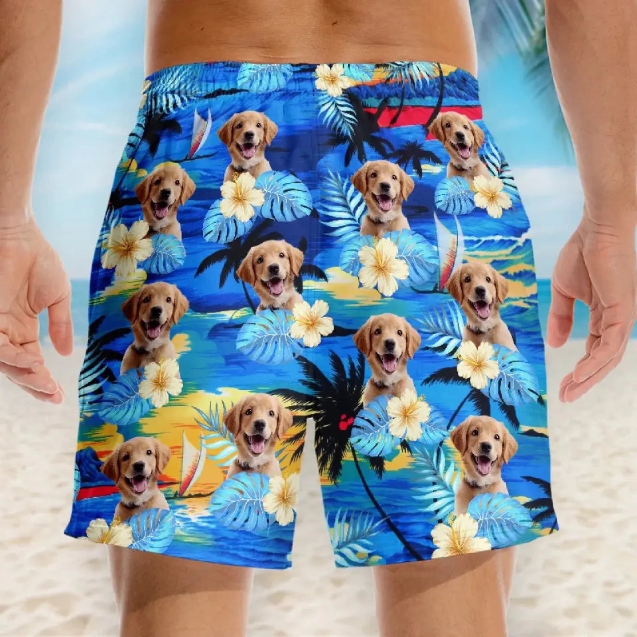 Custom Photo Life Is Better With Sandy Paws - Dog & Cat Photo Personalized Tropical Hawaiian Men Beach Shorts - OLESA