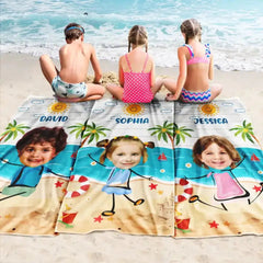 Custom Photo Playful Kids On The Beach Summer Vacation - Personalized Beach Towel - OLESA