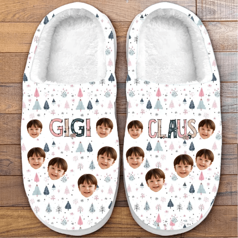 Custom Photo The Coolest Nana Claus Ever - Family Personalized Custom Fluffy Slippers - Christmas Gift For Grandma - OLESA