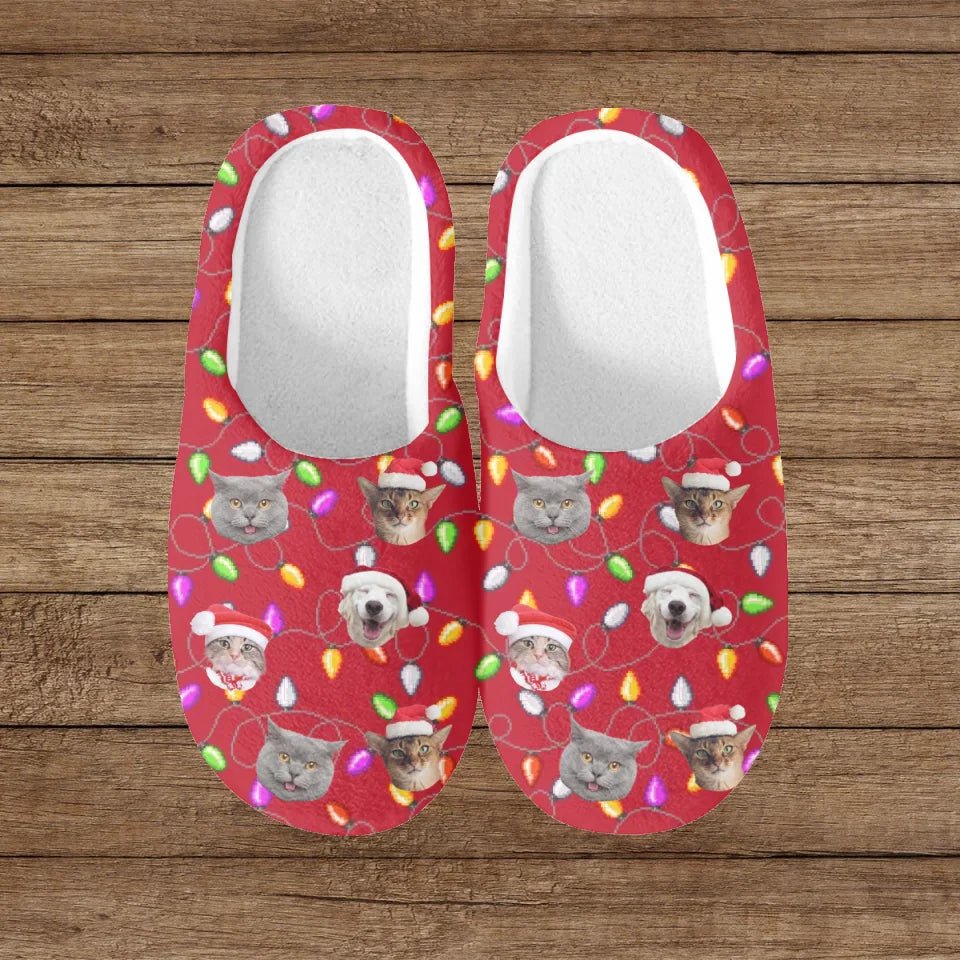 Custom Photo This Christmas, Don't Spend It Alone - Dog & Cat Personalized Custom Fluffy Slippers - Christmas Gift For Pet Owners, Pet Lovers - OLESA