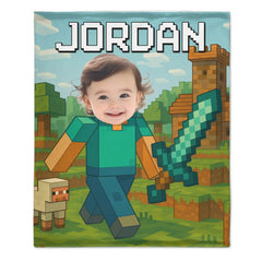 Custom Pixel Gamer Blanket - Personalized Minecraft Style Throw Blanket - Gift for Children - OLESA