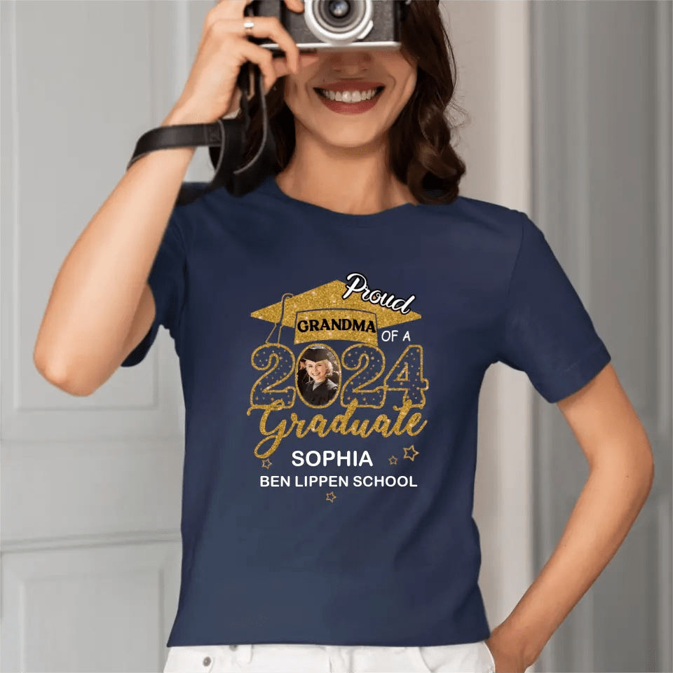 Custom Proud With Glitter Star Graduation Cap Photo Shirts, Graduation Gift - OLESA