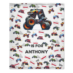 Custom Race Car Number Blanket - Personalized Monster Truck Birthday Throw - Gift for Kids, Boys - OLESA