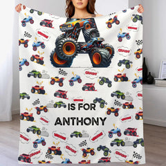 Custom Race Car Number Blanket - Personalized Monster Truck Birthday Throw - Gift for Kids, Boys - OLESA