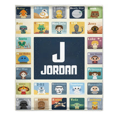 Custom Star Wars Alphabet Blanket - Personalized Cartoon Character Name Blanket - Gift for Kids - OLESA