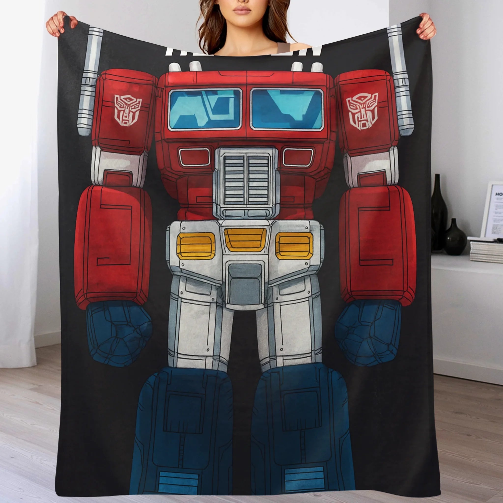 Custom Transformer Blanket - Personalized Robot Hero Throw with Name - Gift for Kids Robot Lovers - OLESA