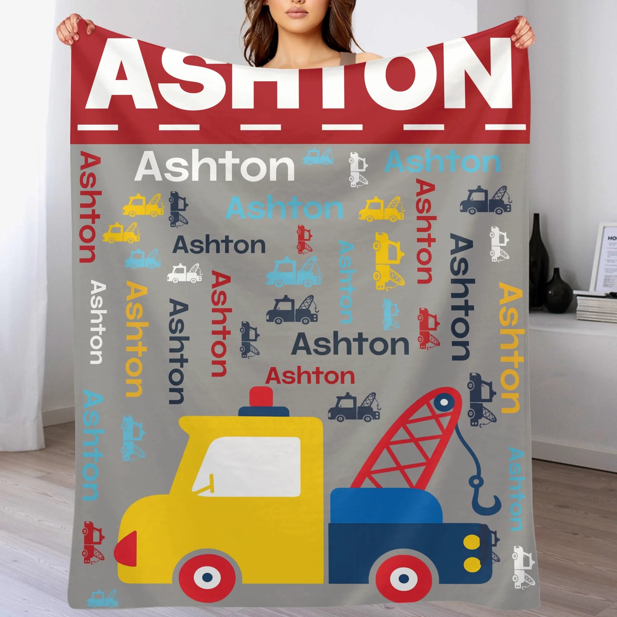 Custom Truck Blanket - Personalized Car Word Art Throw - Gift for Kids Boys - OLESA