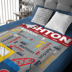 Custom Truck Blanket - Personalized Car Word Art Throw - Gift for Kids Boys - OLESA