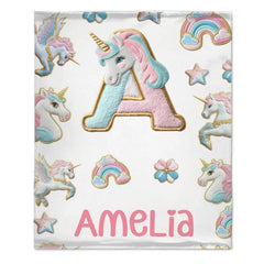 Custom Unicorn Alphabet Blanket - Personalized Initial & Name Rainbow Throw - Gift for Girls, Kids - OLESA