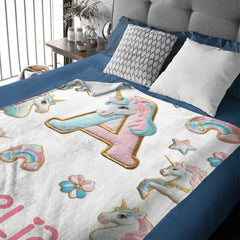 Custom Unicorn Alphabet Blanket - Personalized Initial & Name Rainbow Throw - Gift for Girls, Kids - OLESA