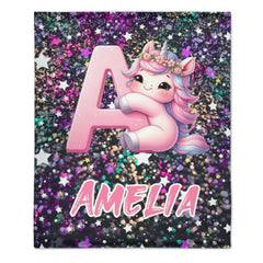 Custom Unicorn Blanket - Personalized Unicorn Initial Throw Blanket - Gift for Girls, Kids - OLESA