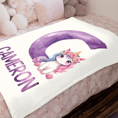 Custom Unicorn Blanket - Personalized Unicorn Name Throw - Gift for Kids and Girls - OLESA