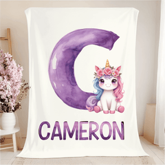 Custom Unicorn Blanket - Personalized Unicorn Name Throw - Gift for Kids and Girls - OLESA