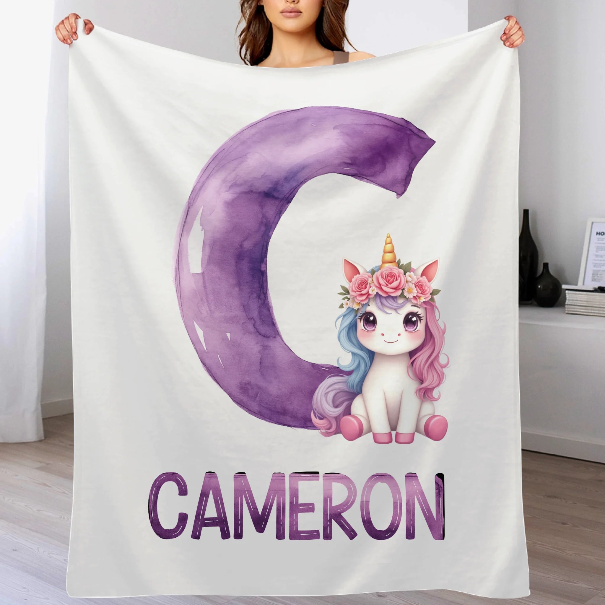 Custom Unicorn Blanket - Personalized Unicorn Name Throw - Gift for Kids & Girls - OLESA