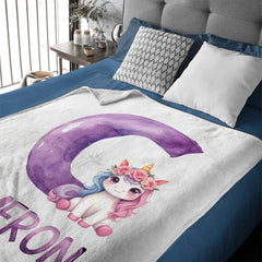 Custom Unicorn Blanket - Personalized Unicorn Name Throw - Gift for Kids & Girls - OLESA