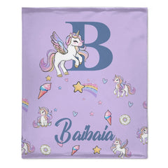 Custom Unicorn Initial Blanket - Personalized Letter & Name Kids Throw - Gift for Girls - OLESA