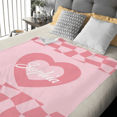 Custom Vintage Checker Heart Blanket – Personalized Argyle Heart Soft Throw – Gift for Girls - OLESA