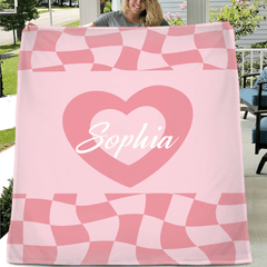 Custom Vintage Checker Heart Blanket – Personalized Argyle Heart Soft Throw – Gift for Girls - OLESA