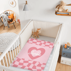 Custom Vintage Checker Heart Blanket – Personalized Argyle Heart Soft Throw – Gift for Girls - OLESA