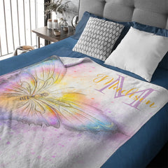 Custom Watercolor Butterfly Blanket - Personalized Baby Initial Name Throw - Gift for Infant Girls Boys - OLESA