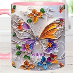 Customised Butterfly Themed Mugs - Personalised Name Gorgeous Butterfly Print Decorative Mugs - A Gift For Family,Friend,Sister,BFF,Butterfly Lovers - OLESA