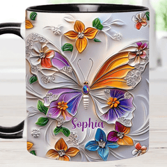 Customised Butterfly Themed Mugs - Personalised Name Gorgeous Butterfly Print Decorative Mugs - A Gift For Family,Friend,Sister,BFF,Butterfly Lovers - OLESA