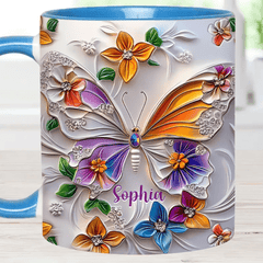 Customised Butterfly Themed Mugs - Personalised Name Gorgeous Butterfly Print Decorative Mugs - A Gift For Family,Friend,Sister,BFF,Butterfly Lovers - OLESA