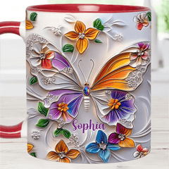 Customised Butterfly Themed Mugs - Personalised Name Gorgeous Butterfly Print Decorative Mugs - A Gift For Family,Friend,Sister,BFF,Butterfly Lovers - OLESA