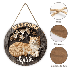 Customised Cat Wooden Door Signs - Cat - themed Round Wooden Signs with Personalised Name and Photo - A Gift For Family,Friend,Cat Lovers,Cat Owners - OLESA