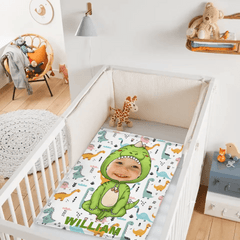 Customised Dinosaur Blanket - Personalised Name and Photo Dinosaur Clothes Pattern Blanket - A Gift For Children,Grandchildren,Boy,Girl,Dinosaur Lovers - OLESA