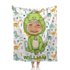 Customised Dinosaur Blanket - Personalised Name and Photo Dinosaur Clothes Pattern Blanket - A Gift For Children,Grandchildren,Boy,Girl,Dinosaur Lovers - OLESA