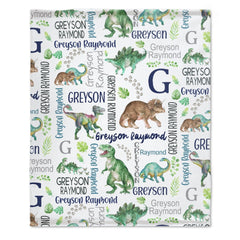 Customised Dinosaur Pattern Blanket - Personalised Name Dinosaur Blanket - A Gift For Child,Baby,Friend - OLESA